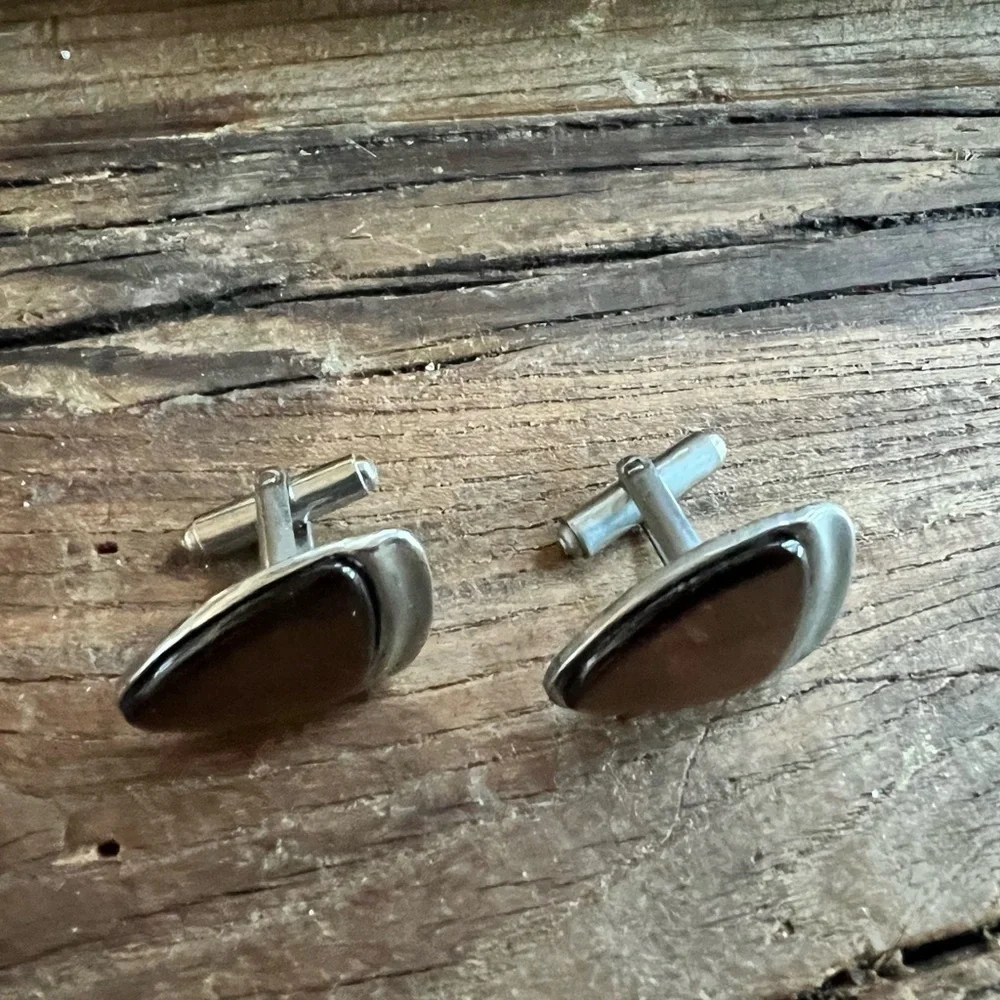 Brown Jasper (?) and Silver Cufflinks